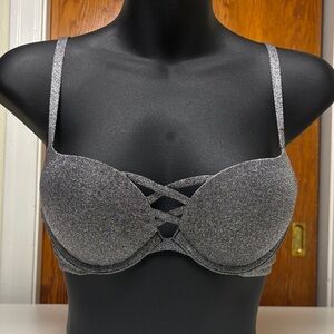 Y2K La Senza "Beyond Sexy" Strappy Sparkly Silver & Black Push up Bra 34A